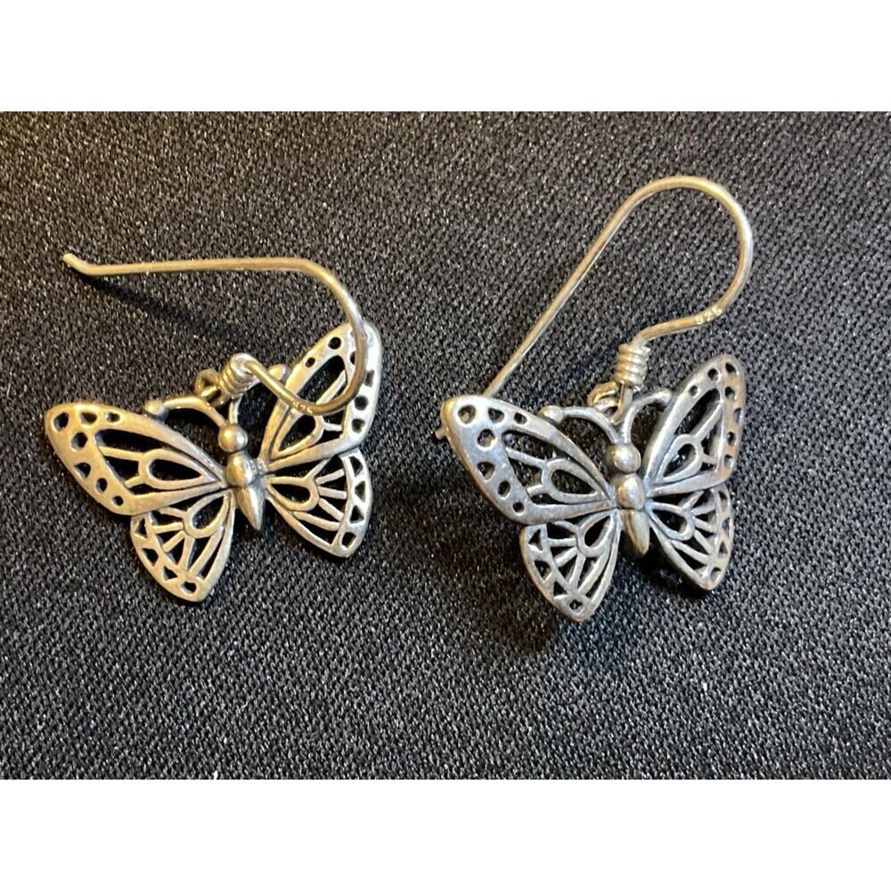925 Sterling Silver Fish Hook Butterfly Earrings